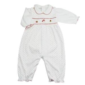 NEW BABY THREADS baby girls tis the season 2-piece smocked romper set in red/whi